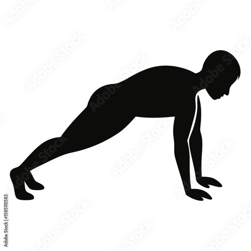 Silhouette of a person performing a push up exercise isolated on white background