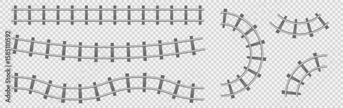 Vector Set of Realistic Railway Tracks – Curved and Straight Railroad Sections