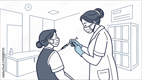 A healthcare professional administering a vaccine injection to a patient in a medical setting.