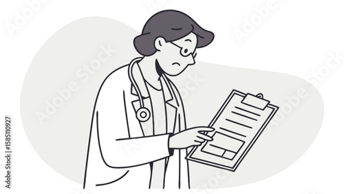 A doctor reviewing medical records on a clipboard.