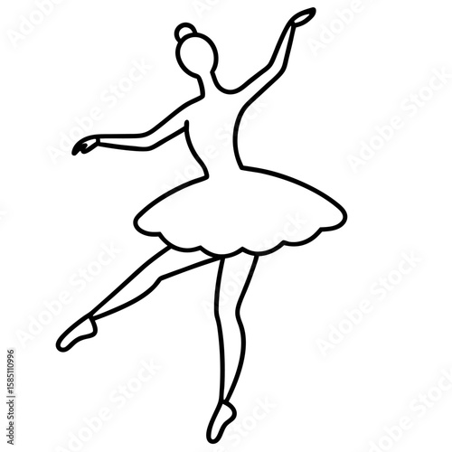 Elegant line art of a ballerina performing a pirouette in a tutu isolated on white background