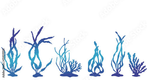 Gradient silhouette seaweed collection on white background