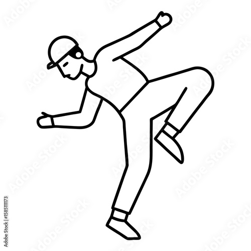 Dynamic line art of a street dancer in a popping pose isolated on white background