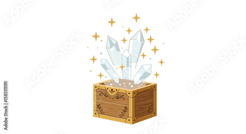 Magic treasure chest with enchanted crystals and sparkles