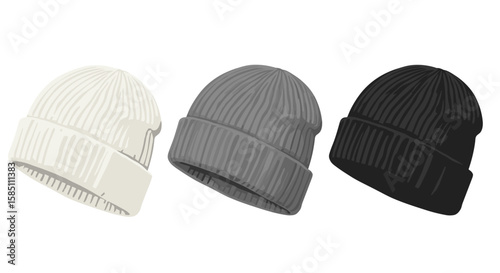 Minimalist three beanies in neutral shades for winter fashion