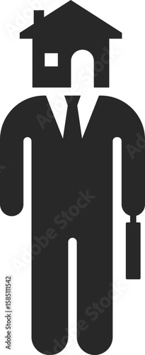 Businessman real estate solid icon for housing, property, and professional realtor clip art.