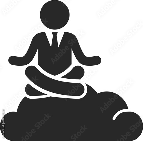 Businessman on cloud solid icon for cloud computing, tech business, and innovation clip art.