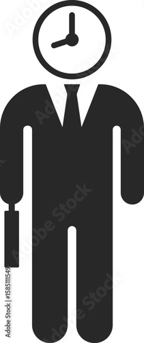 Businessman clock head solid icon for deadline, time pressure, and work urgency clip art.