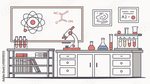 Illustration of a science laboratory with various equipment and tools for research and experiments.