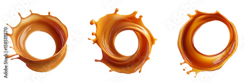 Circular splash of Thai tea with a smooth on transparent. Ideal for food and beverage advertisements, product design, and creative branding