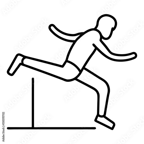 Dynamic line art of a hurdler in mid jump over a hurdle isolated on white background