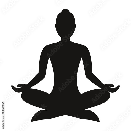 Silhouette of a yoga practitioner in lotus pose performing meditation isolated on white background