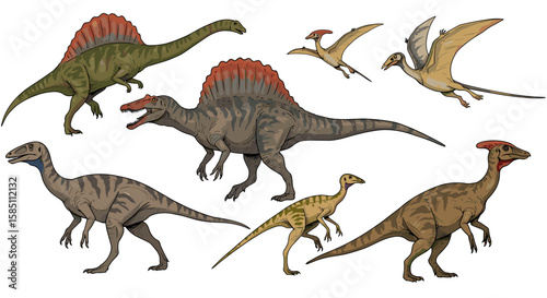 Colorful dinosaur variety with realistic prehistoric creatures in motion