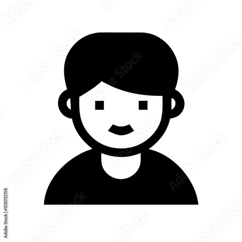 Character avatar of simple man with black hair and shirt, minimalistic style. This character avatar is an excellent option for representing someone with simple appearance.