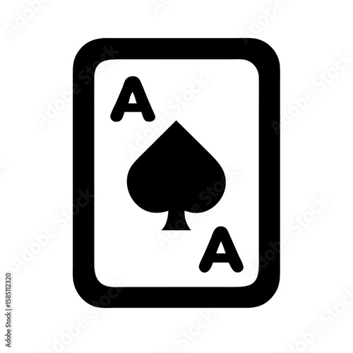 Ace of spades card with black suit symbol on white background. Ace of spades game card for poker nights and casino themed events, icon displaying luck and chance.