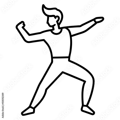 Dynamic street dancer in a locking pose line art illustration isolated on white background