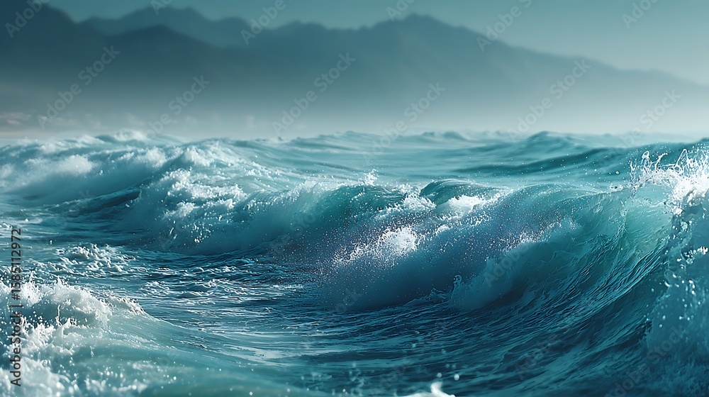 Fototapeta premium Elegant backdrop of blended blue waves and subtle film grain for modern header use