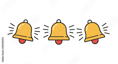 Vibrant ringing bells in flat style with dynamic motion lines