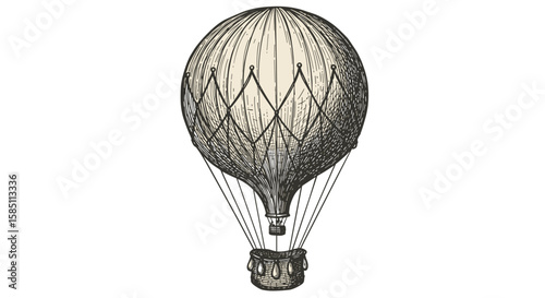 Vintage hand-drawn hot air balloon art with detailed linework