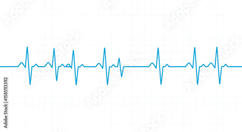 Minimalist blue heartbeat line on grid background for medical themes