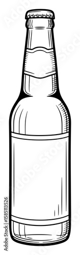 Black and White Vector Graphic of a Beer Bottle with Blank Label