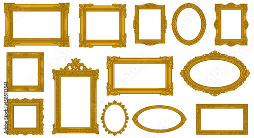 Collection of decorative gold frames for artwork and photos