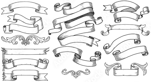 Vintage banner collection with decorative ribbons and flourishes