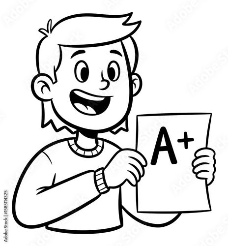 A+ Grade Boy Line Art Illustration