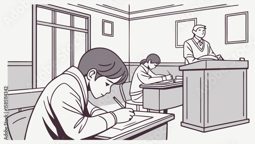 Boy in the class with teacher and friends