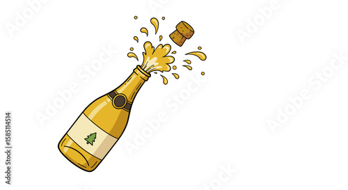 Celebratory champagne bottle popping with sparkling splash