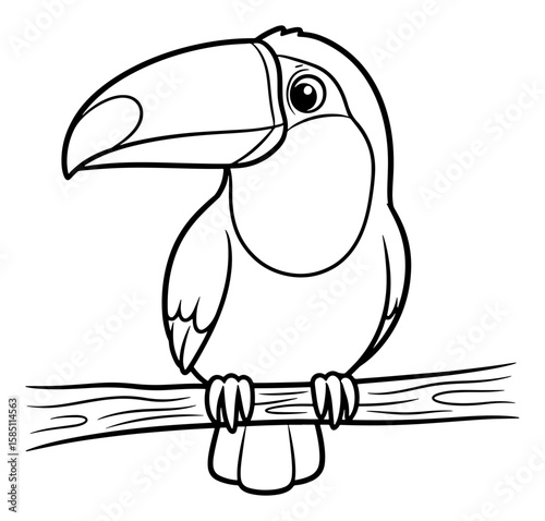 Cartoon Toucan Black and White Line Art Illustration