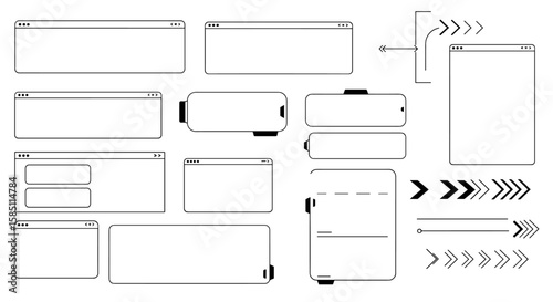 Minimalistic browser and app ui elements with arrows in black and white
