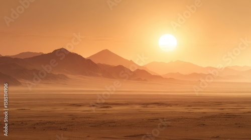 The stunning sunset over mountains in a serene desert landscape