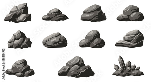Set of realistic rock and boulder elements for design projects