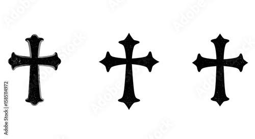 Set of three black ornate crosses on white background