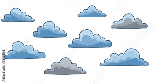 Cartoon style blue and gray cloud set on white background