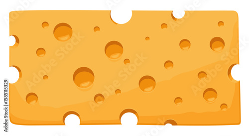 Realistic swiss cheese slice with holes on white background