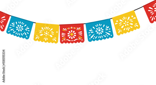Colorful papel picado banner with festive cutout patterns