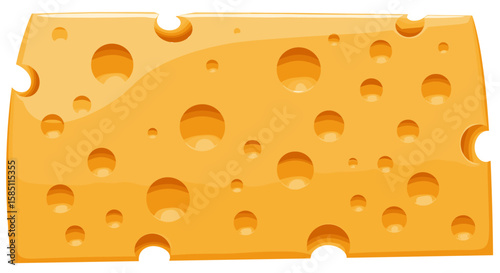 Realistic swiss cheese slice with holes and glossy texture