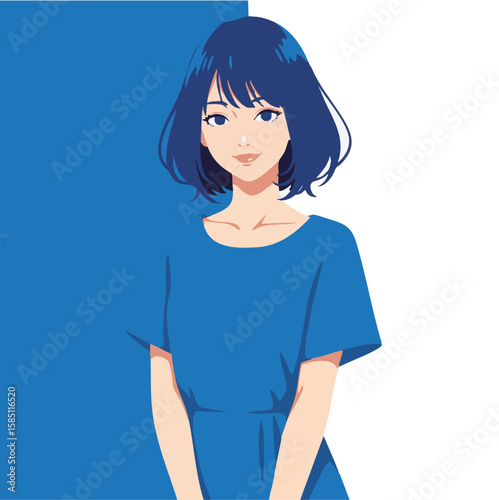 Anime, Japanese, Woman, Girl, Minimal, Flat design, High resolution, Illustrator friendly, Solid colors, No shadows, Picture book style, Cute, Kawaii, Simple, Clean, Vector, Illustration, Character, F