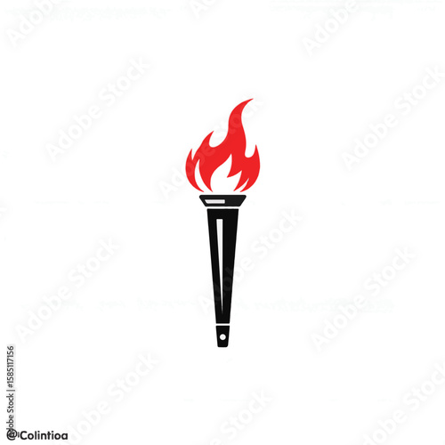 Minimalist torch illustration with red flames on white background, symbolism of enlightenment
