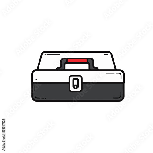 Minimalist black and white toolbox with red accent, functional design