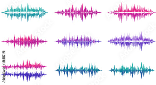 Colorful audio waveforms collection in flat design for digital projects