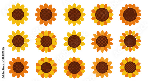 Seamless pattern of vibrant sunflowers in flat style on white background