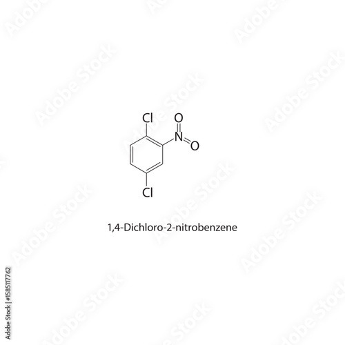 1,4-Dichloro-2-nitrobenzene skeletal structure. nitrobenzene compound schematic illustration. Simple diagram, chemical formula.