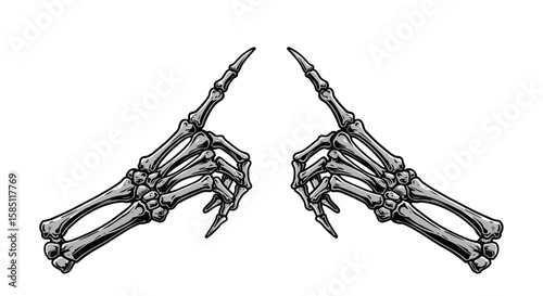 Skeleton hands pointing upward in detailed symmetrical design