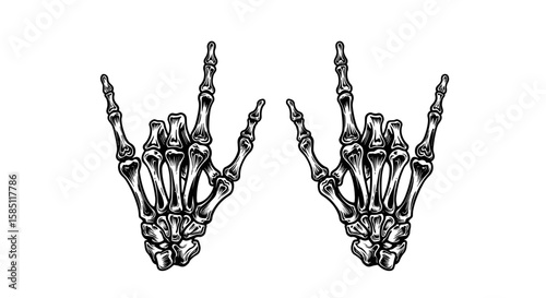 Hand bones gesture: rock and roll skeleton hands illustration
