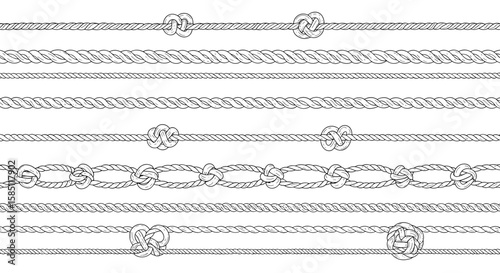 Nautical knots and ropes collection with intricate line art design