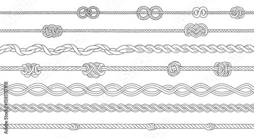Set of nautical knot designs in linear style for seamless pattern creation