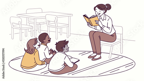 Telling Story book with teacher and favorite students